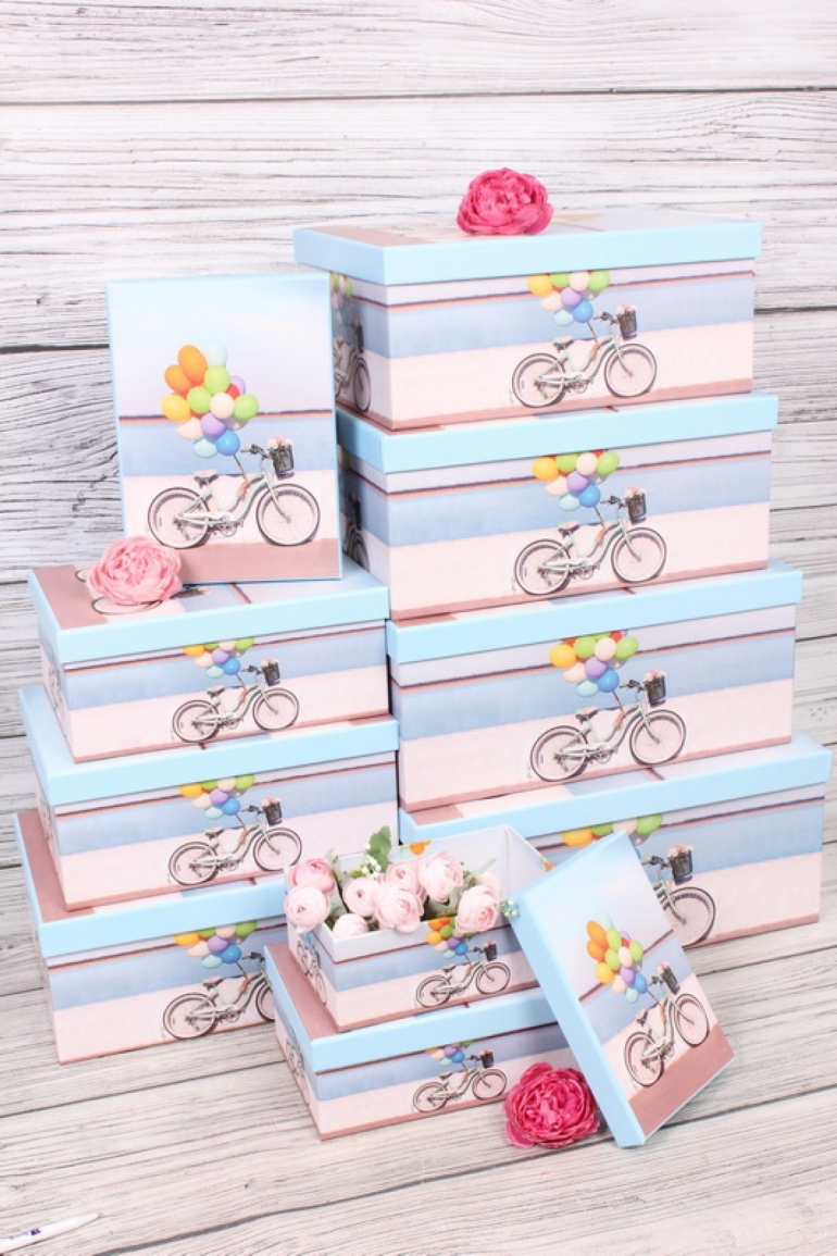 Набор подарочных коробок из 10шт - Прямоугольник "Велосипед" 37*29*16см SY605-2218
