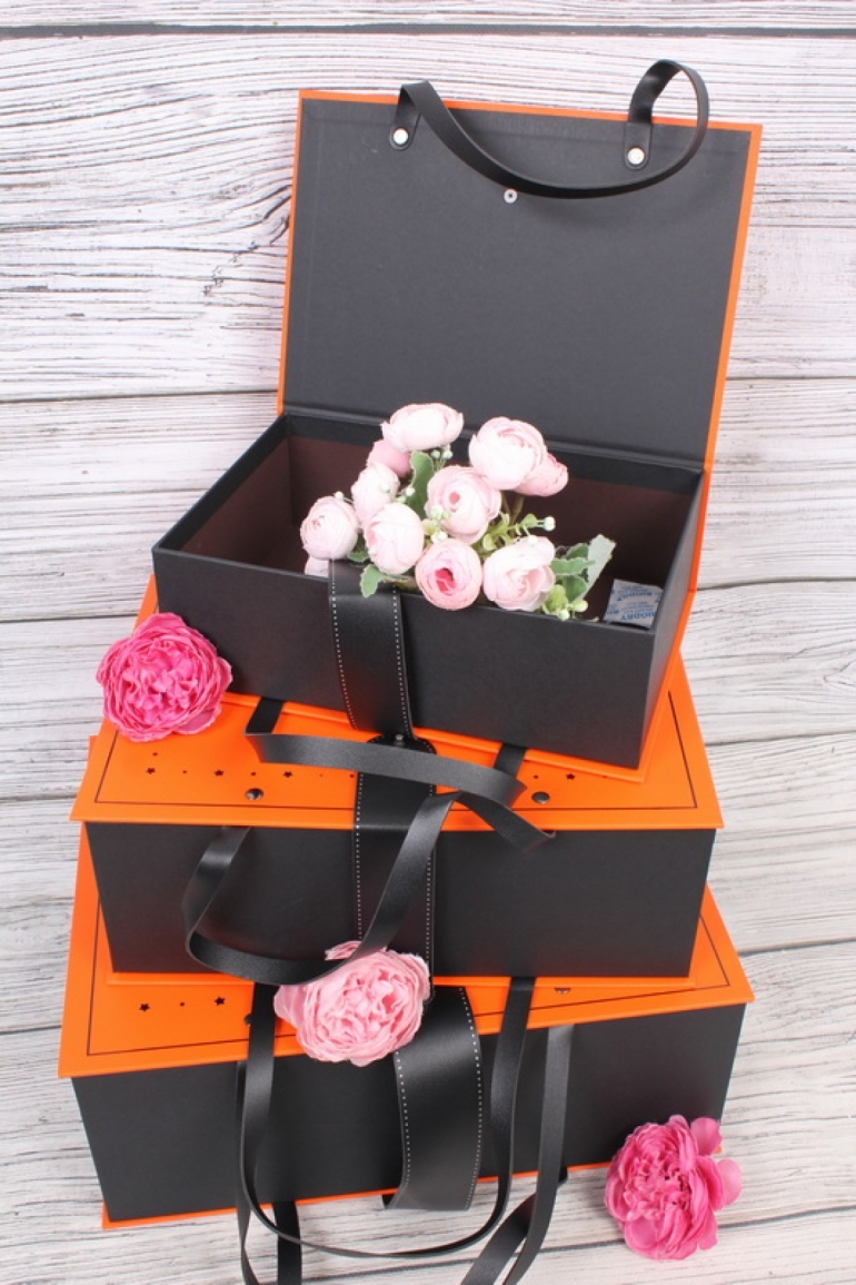 Подарочная коробка (набор из 3 шт) - Сумка-коробка апельсин  33*25*13см В365