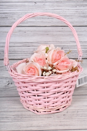 Корзина из ивы одиночная - Круг с  ручкой d=18 h=14/28cm розовый	8073	(Н)