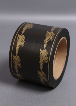 Лента простая (8см*50ярд) С лилиями по краям P833 ЧЕРНЫЙ
