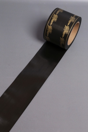 Лента простая (8см*50ярд) С лилиями по краям P833 ЧЕРНЫЙ