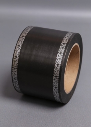 Лента простая (8см*50м) С дубками по краям  P821 ЧЕРНЫЙ с СЕРЫМИ дубками