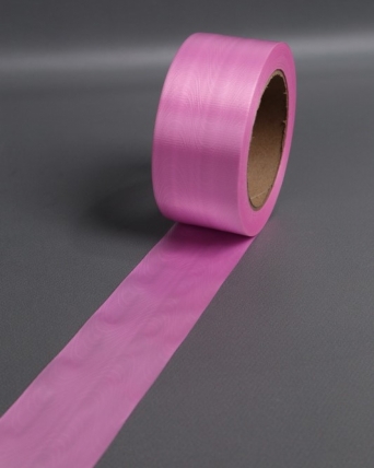 Лента простая (5см*50ярд) Однотонная тиснение дерево ЯРКО-РОЗОВАЯ P519
