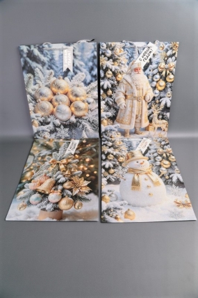 Сумка Люкс НГ Золотые шары на голубом микс с зол. тисн.  31*42*12      N1720