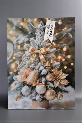 Сумка Люкс НГ Золотые шары на голубом микс с зол. тисн.  31*42*12      N1720