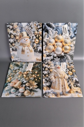Сумка Люкс НГ Золотые шары на голубом микс с зол. тисн.  26*32*12      N1721