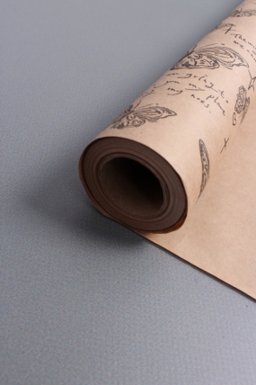 Бумага крафт 70г/м2, 70см x 10м, Бабочки, черный  00109342