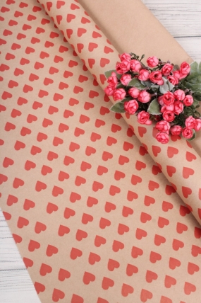 Бумага крафт 70г/м2, 70см x 10м, Сердца 15 красный	00099245