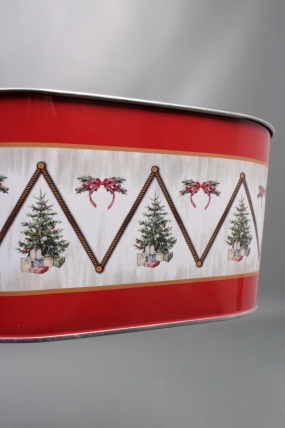 Декоративное овальное кашпо "Елочное изобилие" 22,5X13,7XH11,3 В20x11 см, металл 0981М