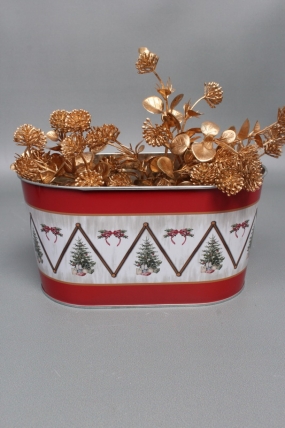 Декоративное овальное кашпо "Елочное изобилие" 22,5X13,7XH11,3 В20x11 см, металл 0981М