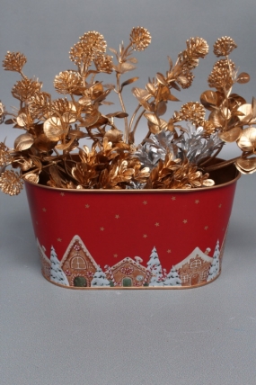 Декоративное овальное кашпо "Зимнее волшебство" 19.5X11.5XH9CM 16.5X8.5 см. металл 0851М