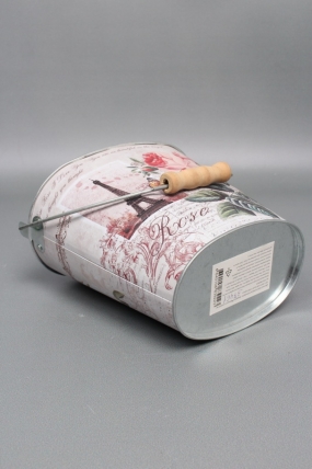 Декоративное овальное кашпо-ведерко "Французские розы" 18X11.5XH15.5/26.5 см. B:12.5X8.3. металл9223