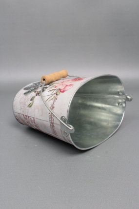 Декоративное овальное кашпо-ведерко "Французские розы" 18X11.5XH15.5/26.5 см. B:12.5X8.3. металл9223