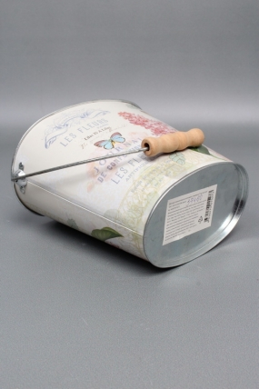 Декоративное овальное кашпо-ведерко "Гортензия" 18X11.5XH15.5/26.5 см. металл 5273М