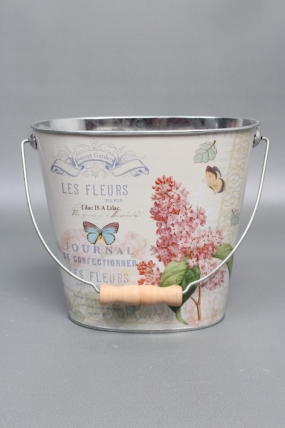 Декоративное овальное кашпо-ведерко "Гортензия" 18X11.5XH15.5/26.5 см. металл 5273М