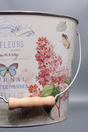 Декоративное овальное кашпо-ведерко "Гортензия" 18X11.5XH15.5/26.5 см. металл 5273М