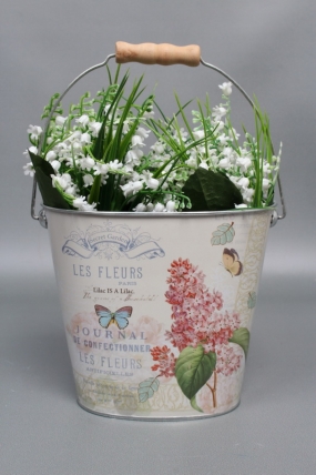 Декоративное овальное кашпо-ведерко "Гортензия" 18X11.5XH15.5/26.5 см. металл 5273М