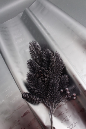 Флористическая пленка, металлическая Новогодняя, 40 мкр, 58 см х 10 м, серебро 3975М