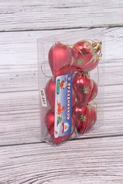 Игрушка на елку Сердце 4см (6шт в уп) красное