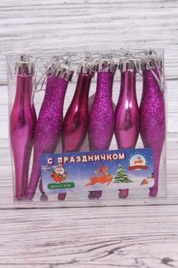 Игрушка на елку Сосульки 8см (12шт в уп) малиновые