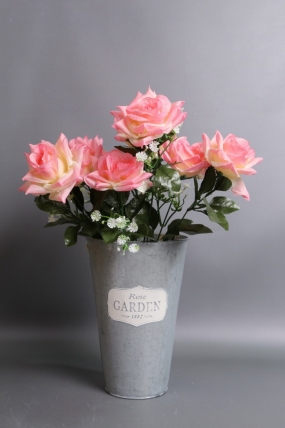 Искусственное растение -  Розы с гипсофилой 38 см бело-розовые