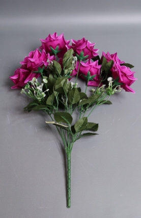 Искусственное растение -  Розы с гипсофилой 38 см пурпурные