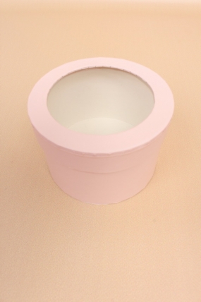 Коробка круглая с прозрачным окошком 12,5x8,5 см, св.розовая  6940М