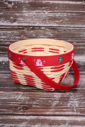 Корзина плетеная НГ (секвойя), D21x11,5/25 см, 1 шт., натур./красн. 3438М