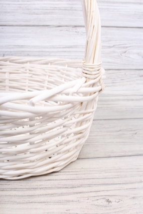 Корзина плетеная одиночная (ива) - Круг  32*32*15*36CM    белый 2993М