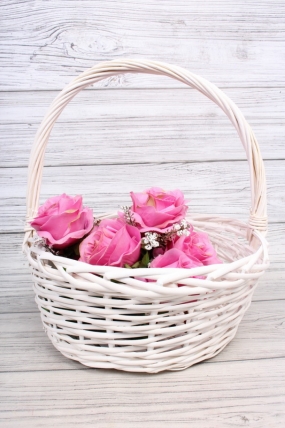 Корзина плетеная одиночная (ива) - Круг  32*32*15*36CM    белый 2993М