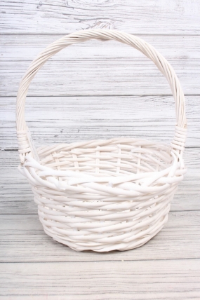 Корзина плетеная одиночная (ива) - Круг  26*26*13*31CM    белый 2993М