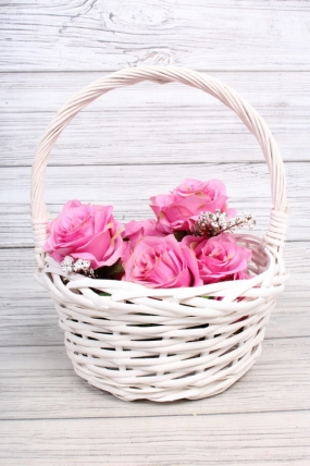 Корзина плетеная одиночная (ива) - Круг  26*26*13*31CM    белый 2993М