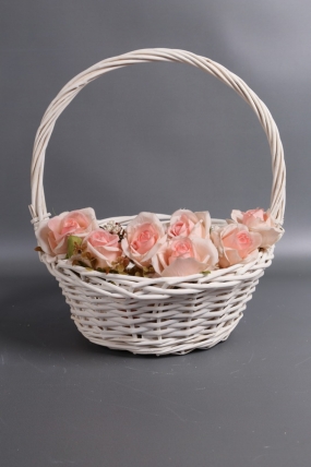 Корзина плетеная одиночная (ива) 1шт - Круг  белый   31*31*13/34 4681Н