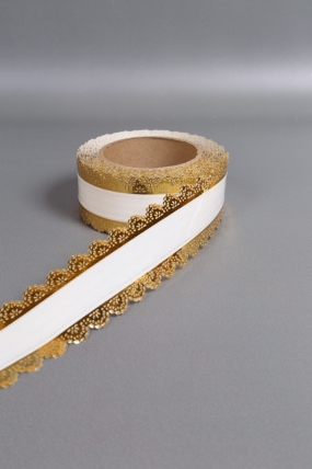 Лента Ажур (5см*25ярд) БЕЛАЯ полоса C522