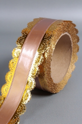 Лента Ажур (5см*25ярд) БРОНЗОВАЯ полоса C521