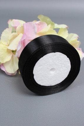 Лента атласная, на пене, односторонняя, 25 мм х 25 ярд, черный 0675М