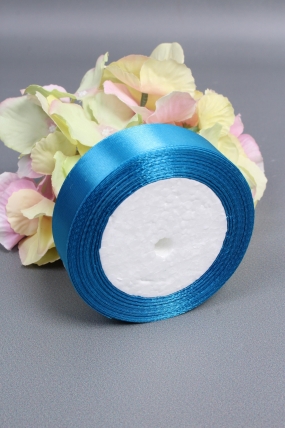 Лента атласная, на пене, односторонняя, 25 мм х 25 ярд, капри синий 0880М