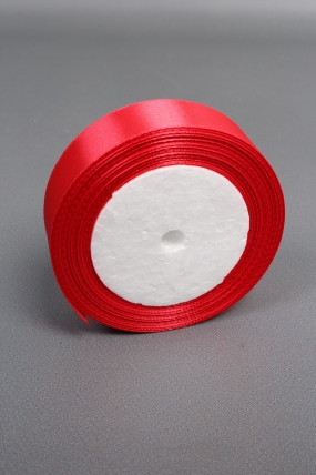 Лента атласная, на пене, односторонняя, 25 мм х 25 ярд, розово-красный 0774М