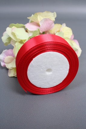 Лента атласная, на пене, односторонняя, 25 мм х 25 ярд, розово-красный 0774М