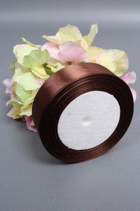 Лента атласная, на пене, односторонняя, 25 мм х 25 ярд, шоколадный 1061М