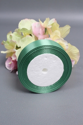 Лента атласная, на пене, односторонняя, 25 мм х 25 ярд, зеленый шалфей 0941М