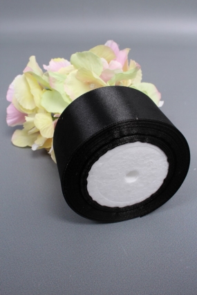 Лента атласная односторонняя, 50 мм х 25 ярд, черный  6712М