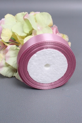 Лента атласная односторонняя, 25 мм х 25 ярд, дикая роза 0712М