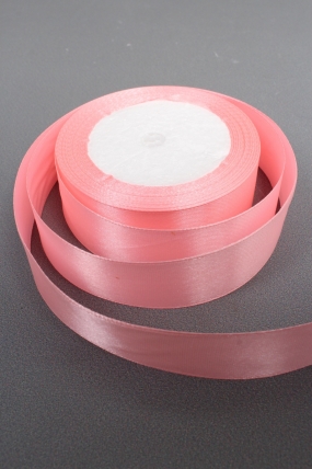 Лента атласная односторонняя, 25 мм х 25 ярд, коралловый розовый 0781М