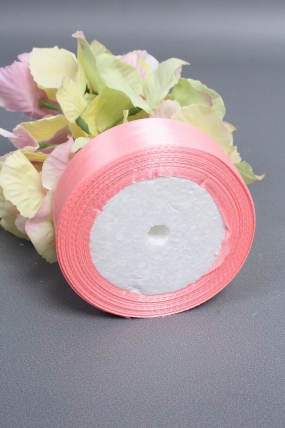 Лента атласная односторонняя, 25 мм х 25 ярд, коралловый розовый 0781М
