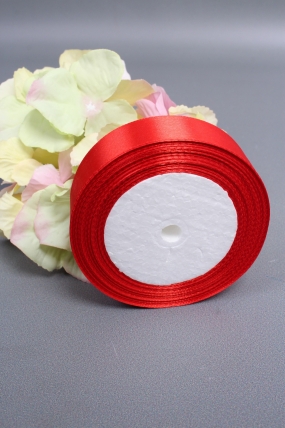 Лента атласная односторонняя, 25 мм х 25 ярд, красный 0804М