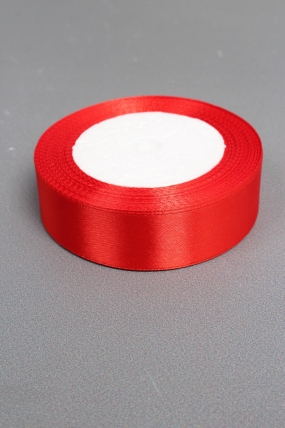 Лента атласная односторонняя, 25 мм х 25 ярд, красный 0804М