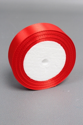Лента атласная односторонняя, 25 мм х 25 ярд, красный 0804М