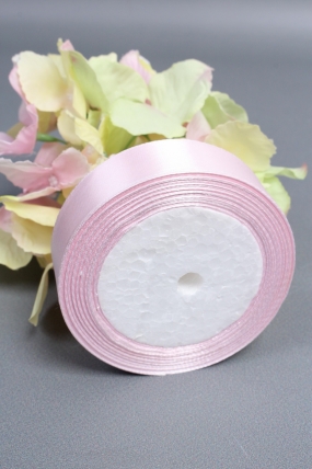 Лента атласная односторонняя, 25 мм х 25 ярд, ледяной розовый 0682М