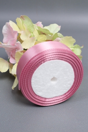 Лента атласная односторонняя, 25 мм х 25 ярд, розовый пион 0729М